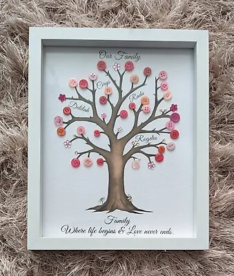 Family Tree Button Art Gift Keepsake Frame  • £25