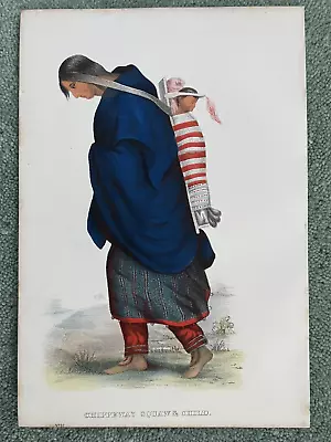 Orig.Hand Colored Litho McKenney & Hall 1872 Chippeway Squaw & Child Plate No.32 • $129