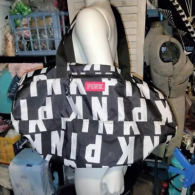 Victoria's Secret Large Black & White Striped Duffle Bag • $12