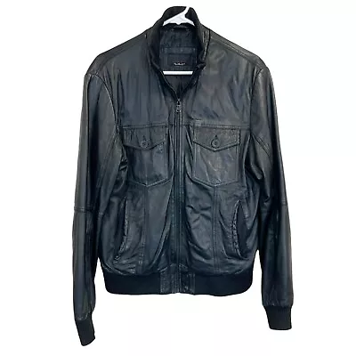 Zara Man Faux Leather Jacket In Black Size Large Bomber Biker Full Zip Classic • $29