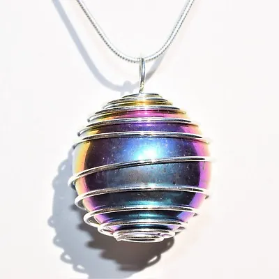 CHARGED Rainbow Magnetic Hematite Sphere Pendant + 20  Stainless Steel Chain • $17.99