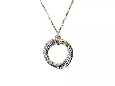 David Yurman Crossover Pendant Necklace Sterling Silver With Diamonds 26mm • $1095