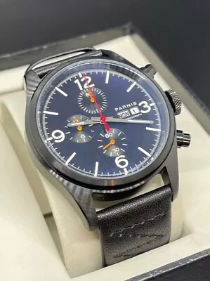 $99 • Buy 42mm Parnis PVD Black Case Chronograph Timepiece Quartz Week Calendar Watch