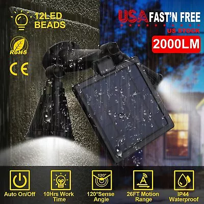 Waterproof 12LED Dual Head Solar Powered Yard Lights PIR Motion Sensor Spotlight • $22.61