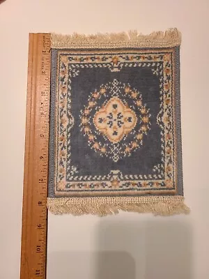 Vtg Miniature Dollhouse Light Blue Woven Floor Area Rug 8.5”x6” Oriental Style • $12