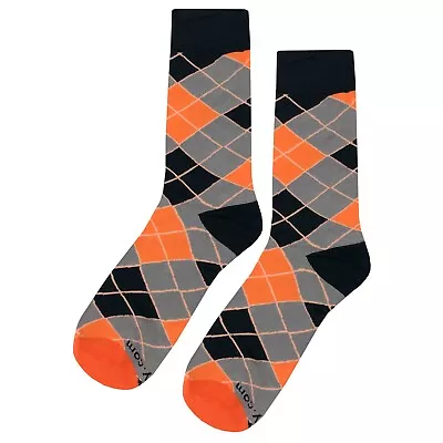 NWT Orange Argyle Dress Socks Novelty Men 8-12 Multicolor Crazy Fun Sockfly • $8.99