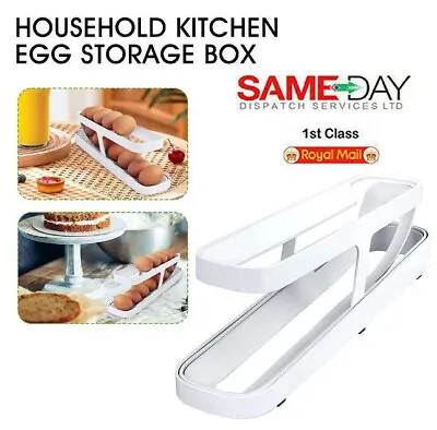 Refrigerator Egg Dispenser Rolldown Auto Rolling Egg Holder 2 Tier Storage Rack • £5.99