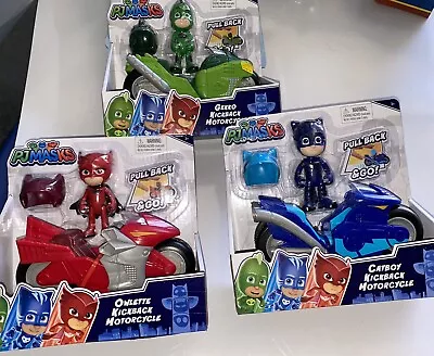 Lot 3 Pj Masks  Kickback Motorcycles Owlette Catboy Gekko With Removable Helmets • $44.99