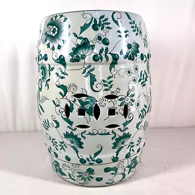 Oriental Ceramic Green & White Floral Porcelain Garden Lawn Yard Drum Stool • $85