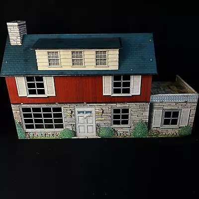 Vintage Louis Marx Toys Tin Litho 2 Story Dollhouse Furnished 1950’s • $175