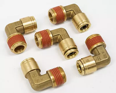 5Pk DOT Brass Push To Connect Fitting Elbow 3/8  Tube ODx3/8  NPT Air Line Male • $31.99