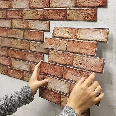 11Pcs 3D Tile Brick Wall Sticker Self-adhesive Waterproof PVC Panel Wallpaper UK • £11.99