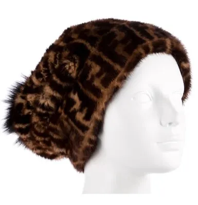 Authentic Fendi Zucca FF Logo Beanie Mink Fur Cap Hat Size M • $1300