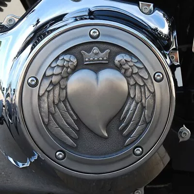 Harley Twin Cam Derby 99-17 Angel Wing Heart Aged Aluminum Finish. 7.25  Dia. • $205.10