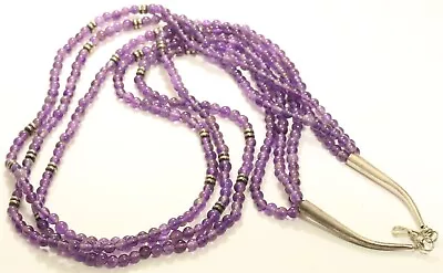 Vintage Navajo Sterling Silver 3-Strand Amethyst Bead Necklace 24  • $99.99