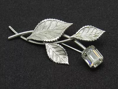 Vtg VAN DELL Sterling Silver  Emerald Cut Smoky Clear Crystal Rhinestone Brooch • $19.99