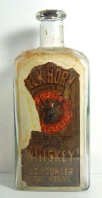 $32 • Buy Antique Elkhorn Whiskey Bottle - Great Label - Richmond Va - Rare