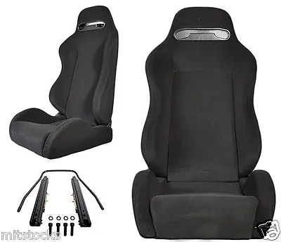 NEW 2 Black Cloth + BLACK Stitching Racing Seats RECLINABLE For Mustang Cobra • $299.99