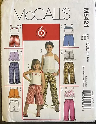 McCalls M5421 Tops Shorts Capri Pants Girls Sewing Pattern Uncut Size 3 4 5 6 • $5.24