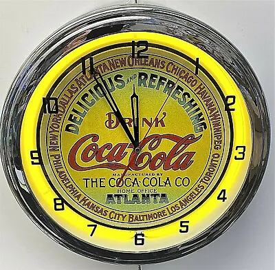 16  Drink Coca-Cola Delicious And Refreshing Coke Yellow Sign Neon Clock  • $205.49