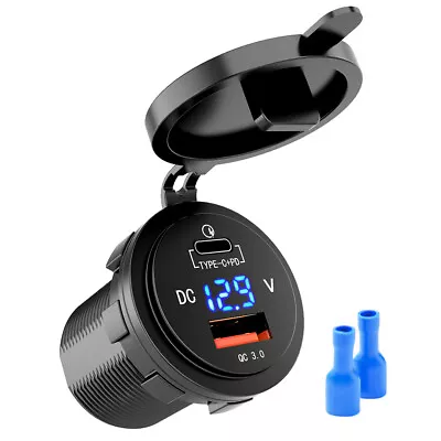 USB Fast Car Charger Socket Power Outlet W/QC 3.0 Adapter LED Voltmeter 12V UK • £13.62