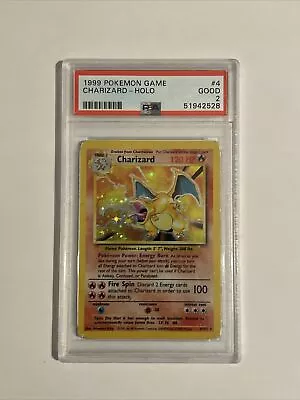 PSA 2 1999 Pokemon Base Set  Unlimited Charizard Holo 4/102 Good WOTC • $250