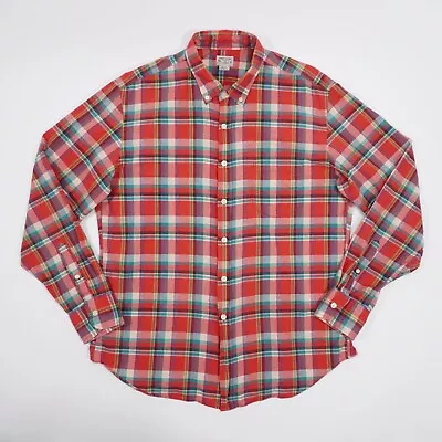 J Crew Summer Plaid Shirt Mens Large Red Pink Blue 100% Cotton LS Button Front • $8.88