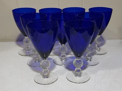 $159.37 • Buy SET OF 9- Morgantown Glass Ritz Blue Golf Ball Stems WATER GOBLETS
