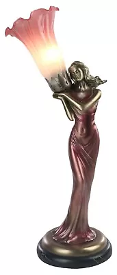 48cm Art Deco/nouveau Table Lamp Pink Lily Lady Bronze Figurine Glass Shade Bulb • £79.50