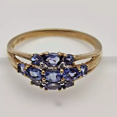 Blue Tanzanite Gold Ring Tanzanite Gemstone Ring Size S - 9ct Yellow Gold • $286.77