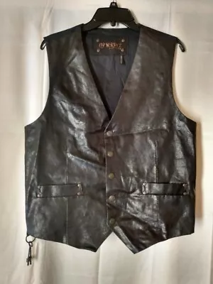 VTG LIP SERVICE Steampunk Faux Leather Black Brown  Key VEST L XL Goth Waistcoat • $99.99