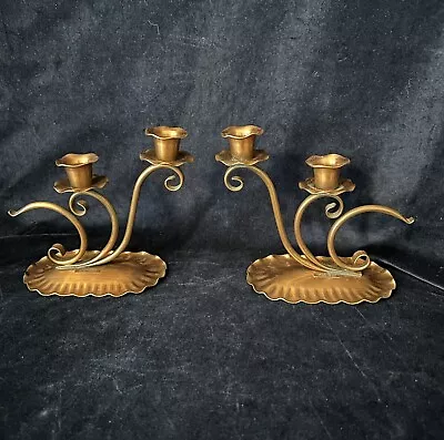 Vintage Pair Gregorian Copper Double Taper Candle Holder Copper City Montana • $32