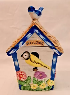 David's Large Bird House Cookie Jar Goldfinch Bluebirds Birds • $35