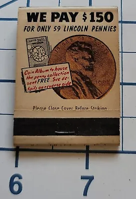 Centre Coin Co Collector Lincoln Pennies Unstruck Matchbook Cover Front Strike • $7.95