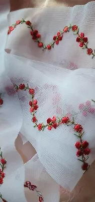 Sheer Red Vintage Ribbon Trim Floral 34   Embroidered  • $7.99