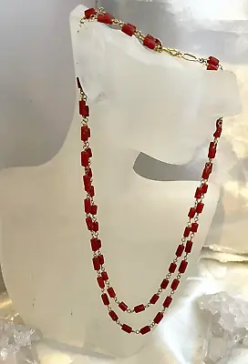 Me & Ro Signed - Mediterranean Blood Red Coral  18k Gold Necklace • $2995