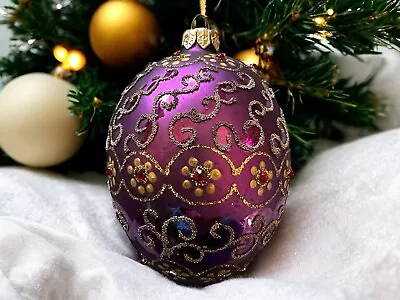 Impuls Purple & Gold Faberge Inspired Egg Design Christmas Ornament • $30