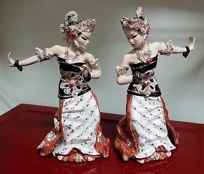 Kathi Urbach Figurines Mid Century Bali Dancer  Ceramic 1950s Vintage Mark Set 2 • $100