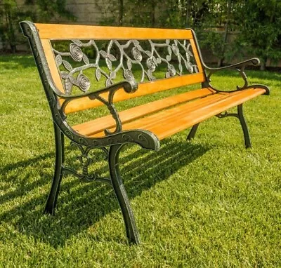 Patio Park Garden Bench Porch Path Chair Furniture Cast Iron Hardwood New • $94.09