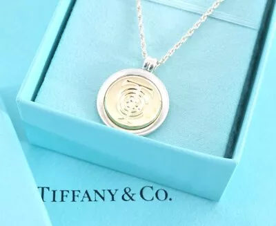 Tiffany & Co. T Coin Necklace Sterling Silver925 Gold K18 750 W/Box 173312 • $495.95