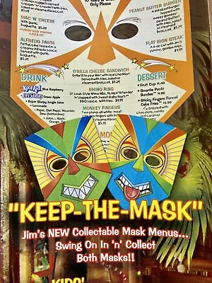 $16.52 • Buy Williamsburg VA Jungle Jim’s Menu Brochure Advertising Tiki Mask Brochure Dining