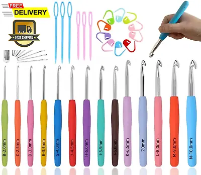 (54 PCS) Bright Crochet Hooks Set Easy Grip Ergonomic Clover Amour Steel Pastel* • $14.23