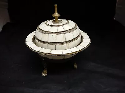 Antique Moroccan Lidded Bone And Brass Bowl • $6.84