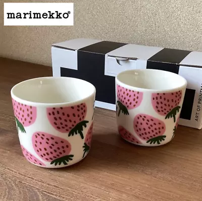 Marimekko Pair Mug MANSIKKA Strawberry Latte Mug No Handle 200ml Pink • $80.50