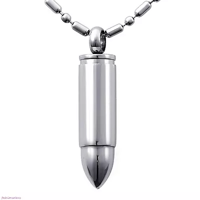 Silver Tone Men's Military High Polished Bullet Necklace Stainless Steel Pendant • $8.99