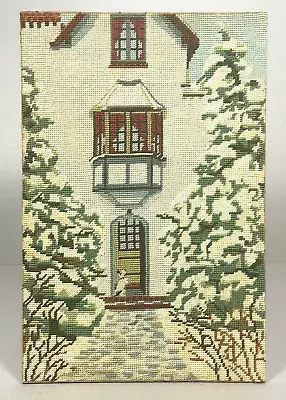 Vintage Completed Needlepoint Tapestry Lucie Newman NY Dog House Winter Scene • $21.95