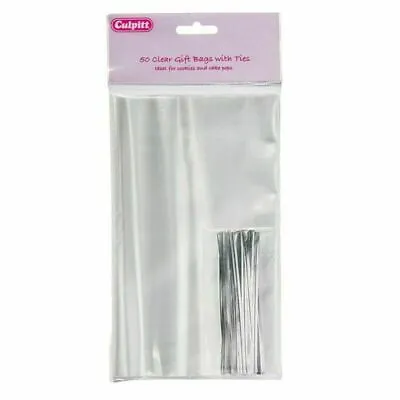 Clear Gift Bags Ties Cookies X50 Culpitt Cake Pops Wedding Favours ALL SIZE • £5.49