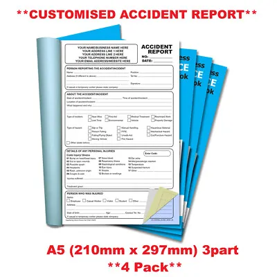 £45.79 • Buy **PERSONALISED** NCR Accident Report Triplicate Book A5 4 PACK
