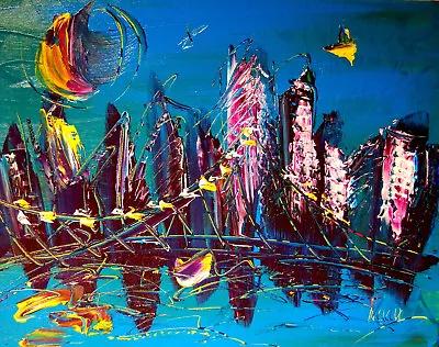 BLUE SKY CITY By Mark Kazav  Abstract Modern CANVAS Original Oil Painting   G45h • $57.77