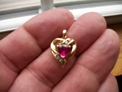 Vintage 10K Gold Ruby Heart Shaped Pendant • $100